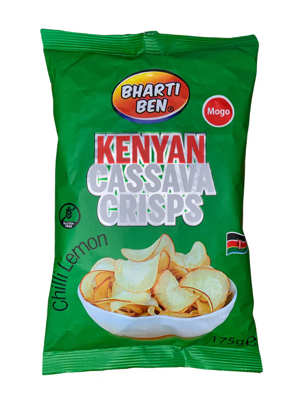 Bharti Ben Kenyan Cassava (Mogo) Crisps Chilli Lemon (12 x 175g)