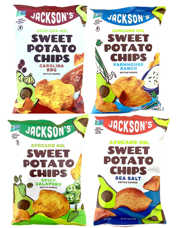 Jackson's Avocado Oil Sweet Potato Chips 12 x 142g | Kettle Cooked Chips | 4 Flavours