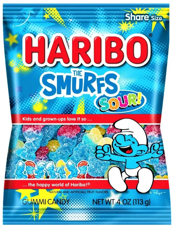 Haribo The Smurfs Sour Gummi Candy Bag (12 x 113g)