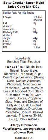 Betty Crocker Spice Cake Mix (12 x 432g)