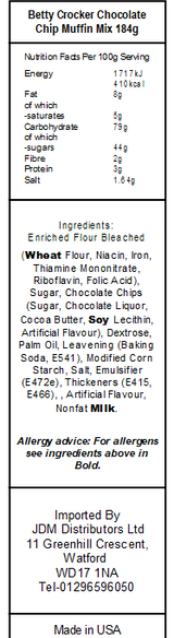 Betty Crocker Chocolate Chip Muffin Mix 184g POUCH (9 x 184g)