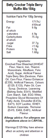 Betty Crocker Muffin Mix Triple Berry POUCH (9 x 184g)