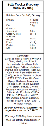 Betty Crocker Muffin Mix Blueberry POUCH (9 x 184g)
