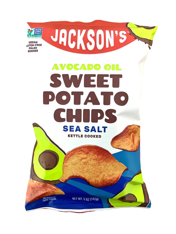 Jackson's Avocado Oil Sweet Potato Chips 12 x 142g | Kettle Cooked Chips | 4 Flavours