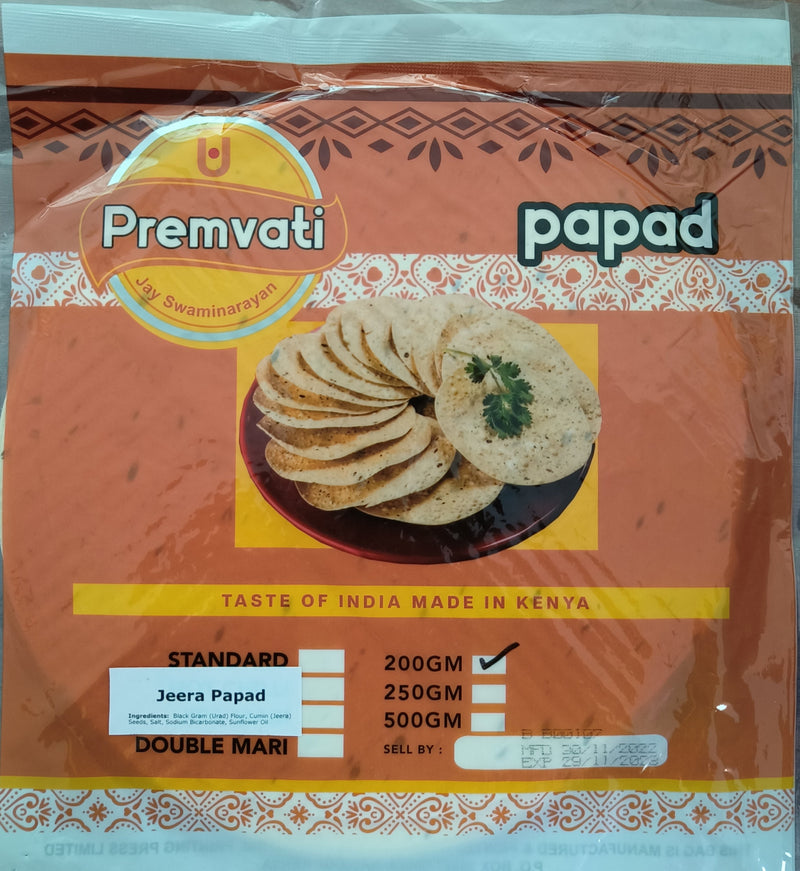 Premvati Jeera Papad (12 x 200g)