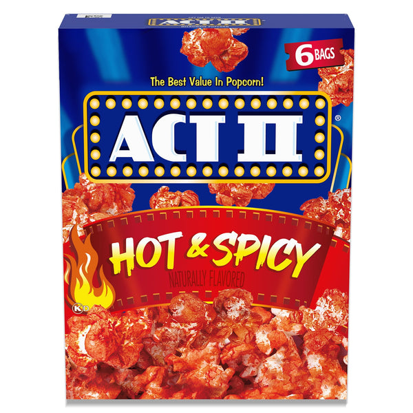 Act II Hot & Spicy Microwave Popcorn (6 x 360g)