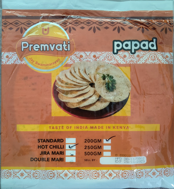 Premvati Papad Hot Chilli (12 x 200g)