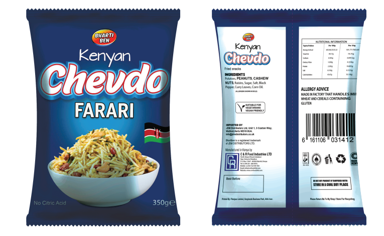 Bharti Ben Kenyan Chevdo Farari 350g made with Sunflower Oil